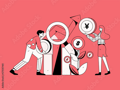 Internet finance and wealth management investment flat vector concept operation hand drawn illustration
