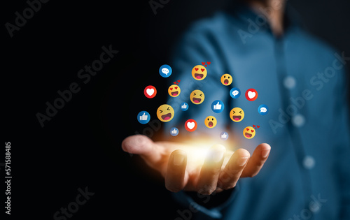 Social media and digital online, man using smart phone with Social media. concept of living on vacation and playing social media. online marketing, technology network connection in global business...