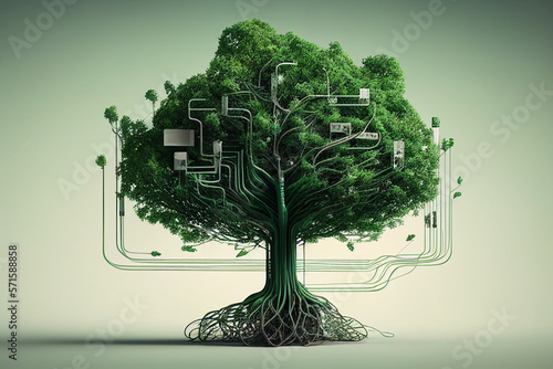 growing internet startup , with green tree growing from network of data and information. Generative Ai #571588858