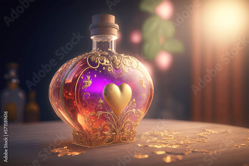 love potion bottle, magical. love spell, enchantments, school of magic, witches, wizards, generative ai