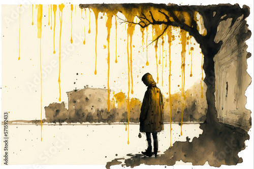 Generative AI illustration of concept image of loneliness, depression and solitude in watercolour painting style photo