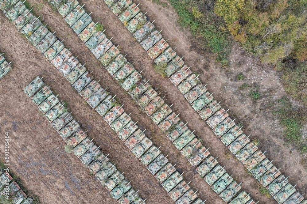 Aerial view of the Second World War disused Tanks in Lenta, Vercelli, Piedmont, Italy. Aerial view of the Second World War disused Tanks in Lenta, Vercelli, Piedmont, Italy.