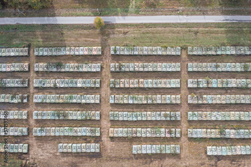 Aerial view of the Second World War disused Tanks in Lenta, Vercelli, Piedmont, Italy. photo