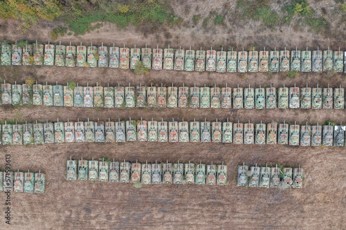 Aerial view of the Second World War disused Tanks in Lenta, Vercelli, Piedmont, Italy. photo