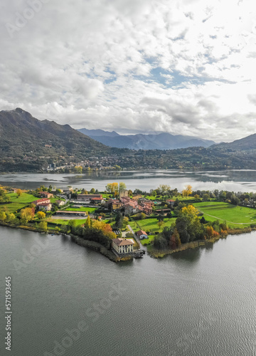 Aerial view of Isella, a small village on Annone Lake, Lecco, Italy. photo