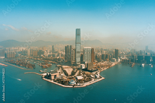 Aerial view of ICC tower on Kowloon side, Hong Kong. photo