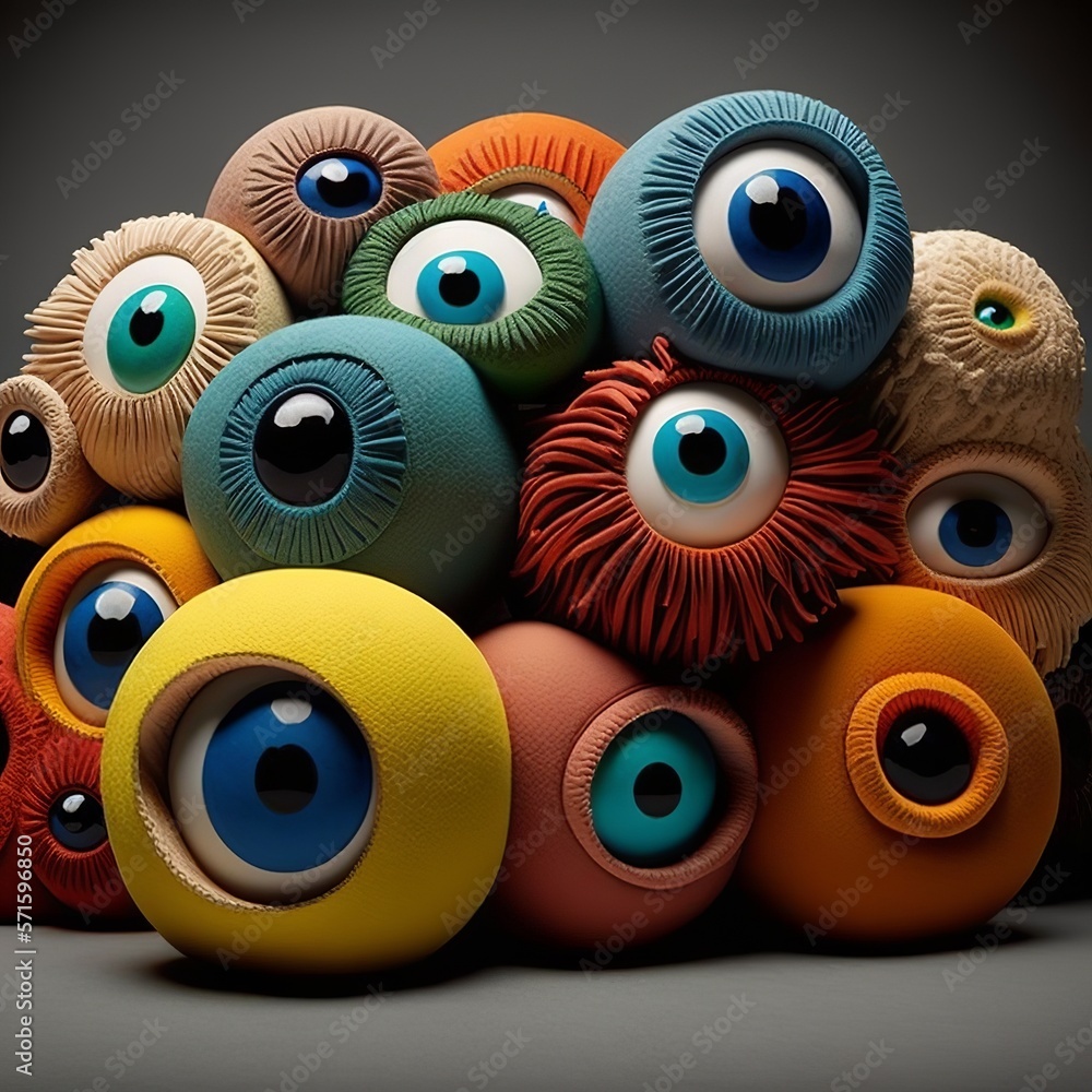 plasticine eyes figure in a heap on each other a lot of big everyone is looking at you confused look you don't see color plush scared secret camera observation unit Generative AI plasticine eyes figure in a heap on each other a lot of big everyone is looking at you confused look you don't see color plush scared secret camera observation unit Generative AI