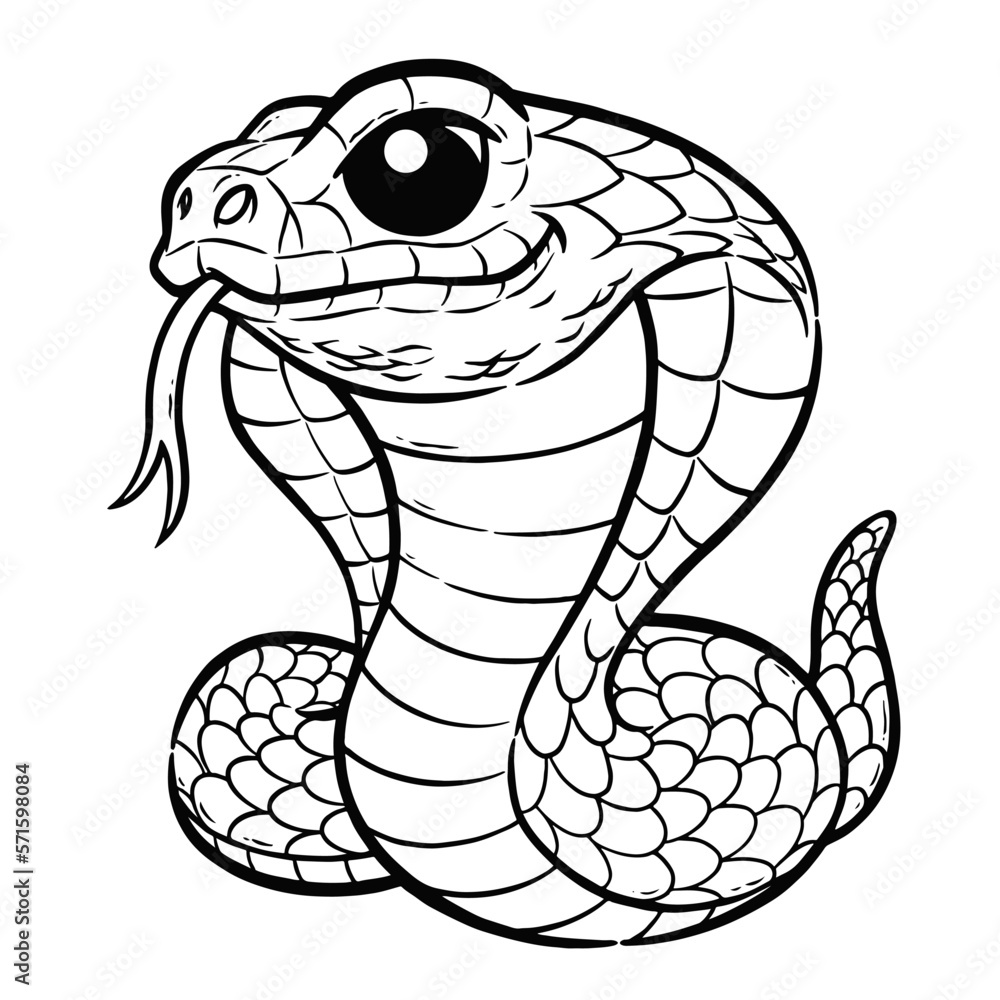 Fototapeta premium Vector Illustration of Cartoon Snake - Coloring book for kids. King cobra