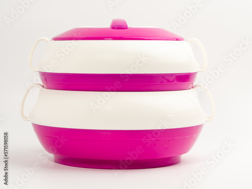 Thermos for food on a light background. Close-up