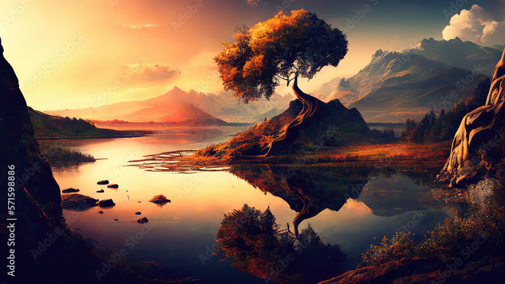 Beautiful fantasy landscape background generate by AI