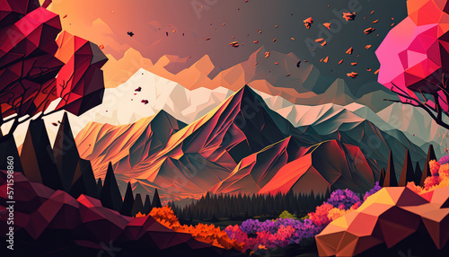 Abstract low polygonal background landscape with mountains.Triangle low poly polygon geometrical wallpaper.