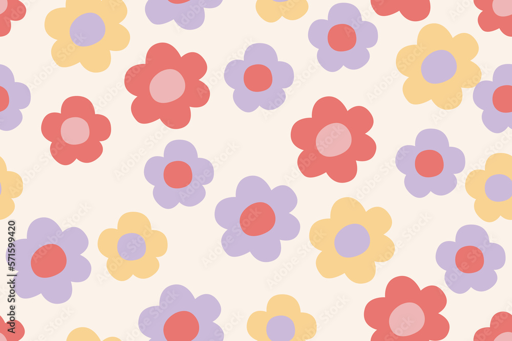 HAND DRAWN MULTI COLOR FLORAL SEAMLESS PATTERN VECTOR
