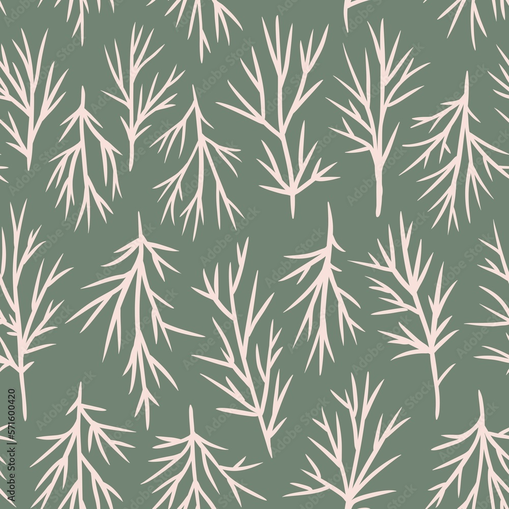 Hand drawn seamless pattern with beige cosmos leaves on sage green background. Elegant minimalist floral foliage on boho bohemian print, pastel muted neutral color, spring garden fabric, simple Stock Illustration | Adobe hand-drawn-seamless-pattern-with-beige-cosmos-leaves-on-sage-green-background-elegant-minimalist-floral-foliage-on-boho-bohemian-print-pastel-muted-neutral-color-spring-garden-fabric-simple-stock-illustration-adobe