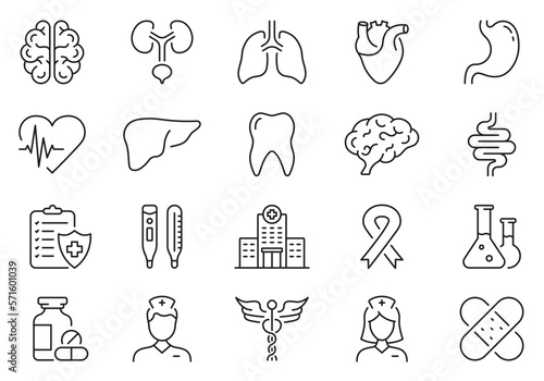 Human Internal Organs Line Icon Set. Medicals Linear Pictogram. Emergency Healthcare Outline Icon. Pharmacy Medical Clinic. First Aid. Editable Stroke. Isolated Vector Illustration
