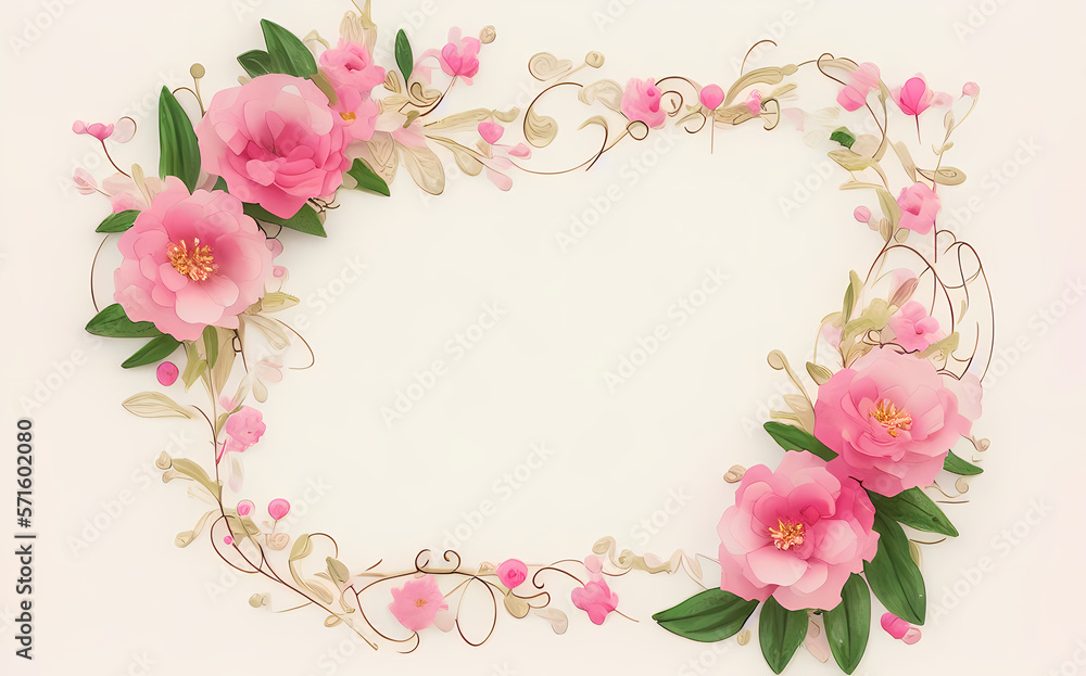 beautiful mother's day watercolor frame made of red & pink flowers and roses - wedding card - generative ai - valentines day background - painting