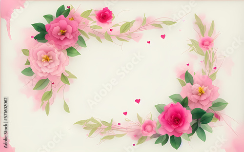 beautiful mother's day watercolor frame made of red & pink flowers and roses - wedding card - generative ai - valentines day background - painting © 39