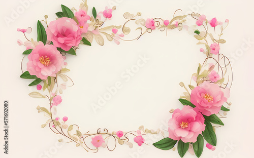 beautiful mother's day watercolor frame made of red & pink flowers and roses - wedding card - generative ai - valentines day background - painting
