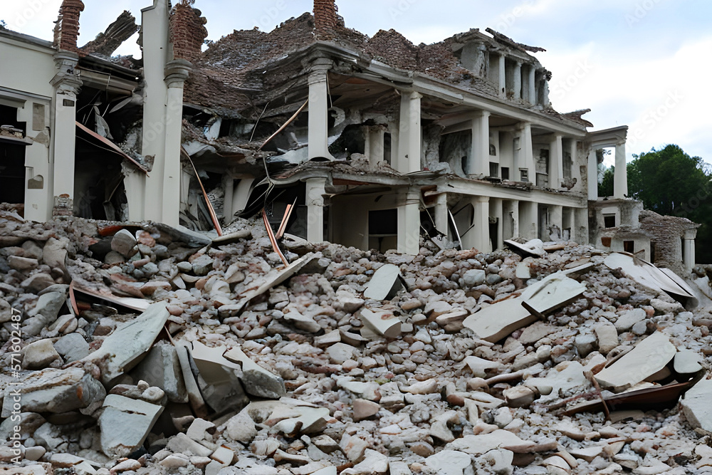 Ruins of the house after the earthquake, Generative AI Ruins of the house after the earthquake, Generative AI