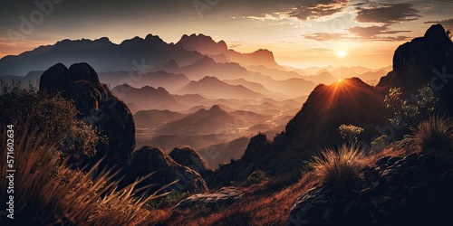 Sunrise on a Mountain in a Landscape from Doi Luang Chiang Dao, ChiangMai, Thailand. Generative AI