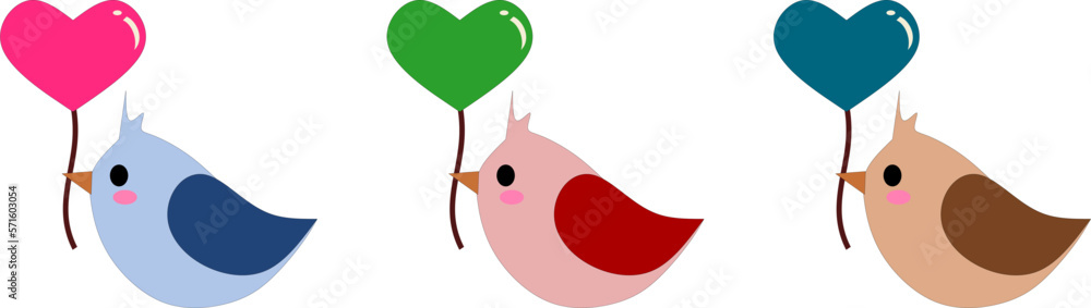 love bird with pink green blue heart balloons color love bird with pink green blue heart balloons color