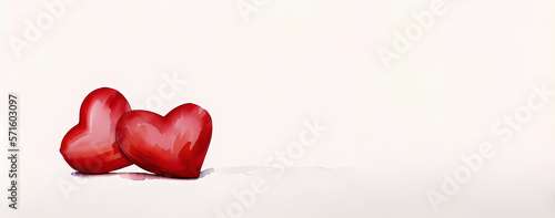 a watercolor painting of two red wooden hearts on a bright background - banner - love - mothers day  - wedding card - generative ai - valentines day background - oil painting