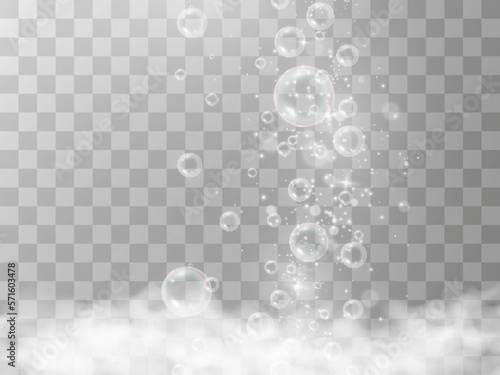 Air soap bubbles on a transparent background .Vector illustration of bulbs.