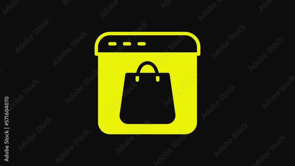 Yellow Online shopping on screen icon isolated on black background. Concept e-commerce, e-business, online business marketing. 4K Video motion graphic animation Yellow Online shopping on screen icon isolated on black background. Concept e-commerce, e-business, online business marketing. 4K Video motion graphic animation