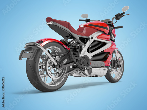 3d illustration of an red electric motorcycle for city trips front view on blue background with shadow