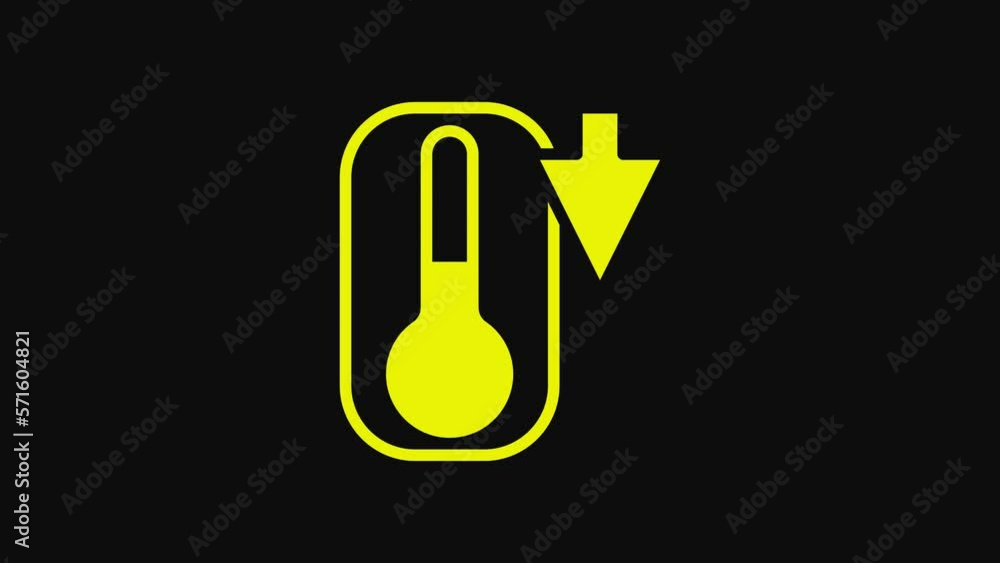 Yellow Meteorology thermometer measuring heat and cold icon isolated on black background. Thermometer equipment showing hot or cold weather. 4K Video motion graphic animation Yellow Meteorology thermometer measuring heat and cold icon isolated on black background. Thermometer equipment showing hot or cold weather. 4K Video motion graphic animation