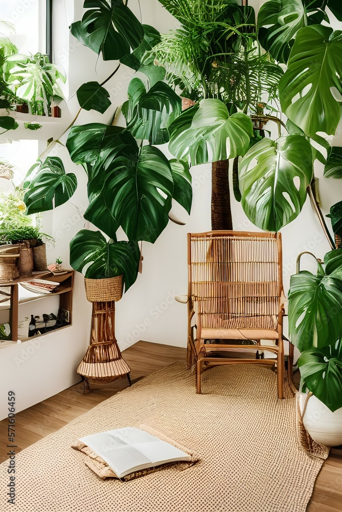 Cozy eco-house with room with rattan chairs, jute rugs on the floor and ... - Eco Friendly Penthouse Textures