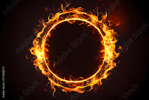 Golden circle with fire effects.Light effect