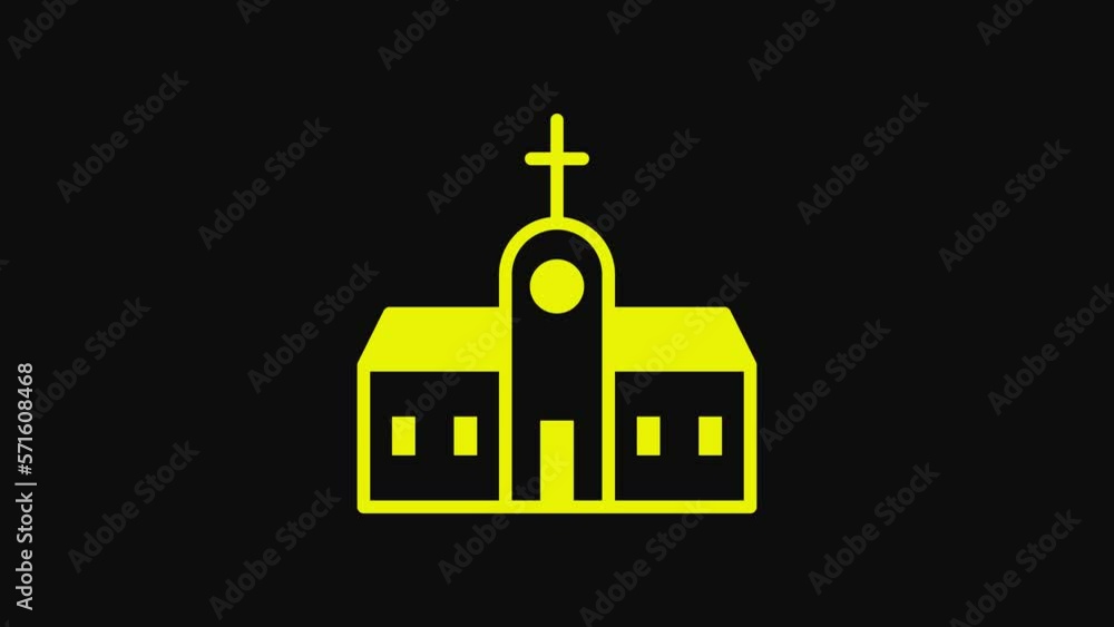 Yellow Church building icon isolated on black background. Christian Church. Religion of church. 4K Video motion graphic animation Yellow Church building icon isolated on black background. Christian Church. Religion of church. 4K Video motion graphic animation