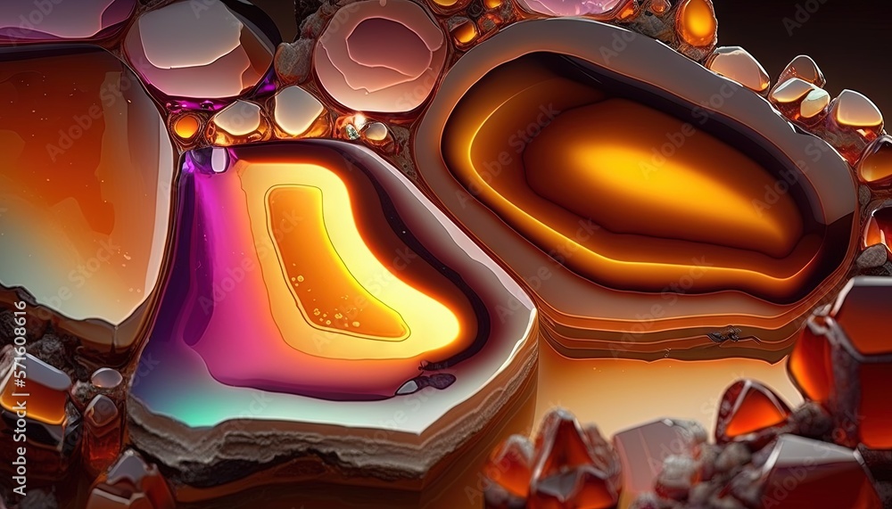 a computer generated image of a variety of rocks and stones in orange, purple, and yellow colors with a black background and a black background. generative ai a computer generated image of a variety of rocks and stones in orange, purple, and yellow colors with a black background and a black background. generative ai