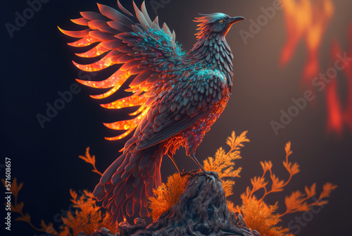 Majestic Phoenix Bird among strange foliage, AI Generative
