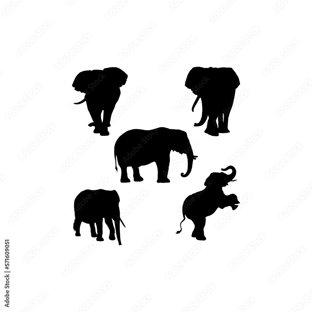 elephant set silhouette icon logo