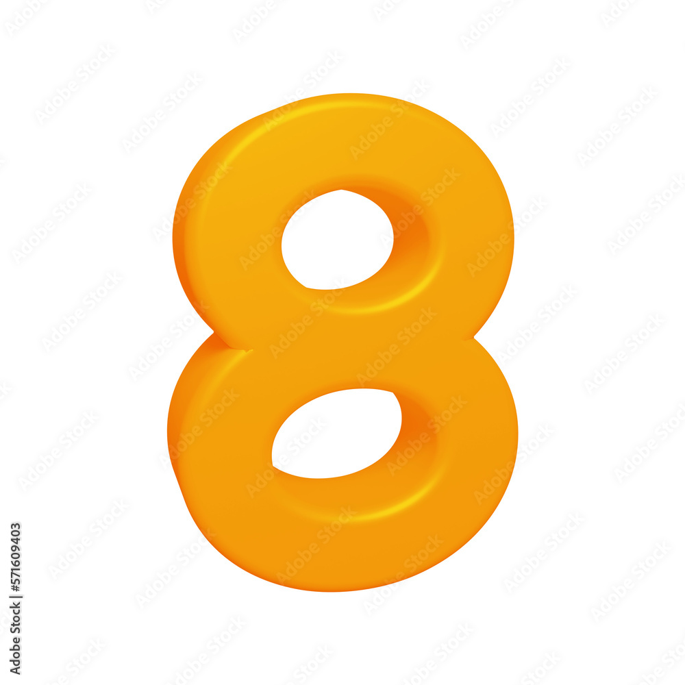 Orange number 8 in 3d rendering for math, business and education concept. Orange number 8 in 3d rendering for math, business and education concept.