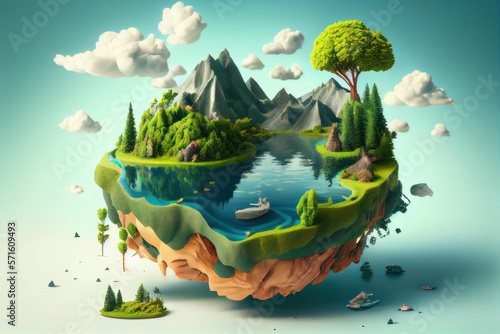 Fotografia, Obraz Floating island with lake and beautiful landscape