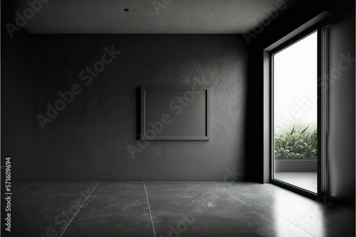 Room black floor is made of dark plaster for interior decoration .used as background studio wall for display your products