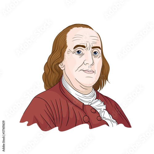 Hand drawn vector portrait. Benjamin Franklin.