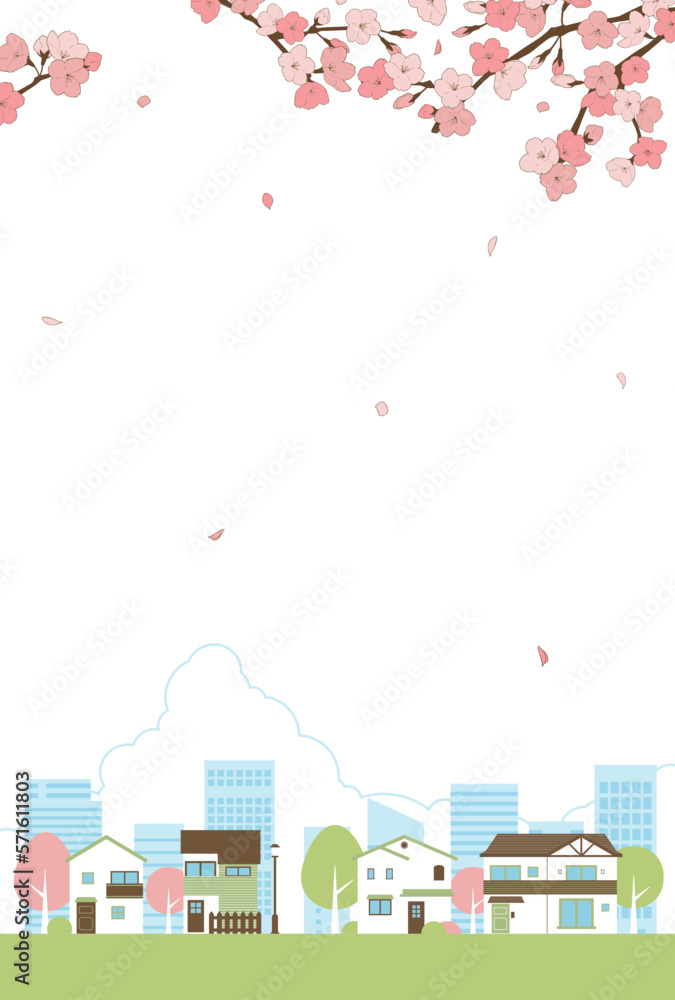 背景素材_街並み_桜