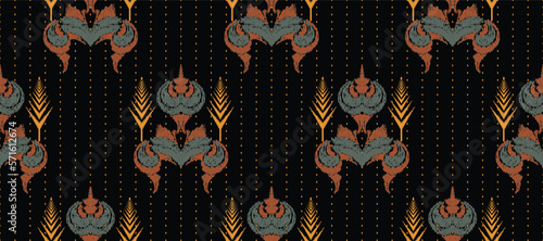 African Ikat paisley embroidery. Batik Textile ikat stripes seamless pattern digital vector design for Print saree Kurti Borneo Fabric border Ikkat Dupatta