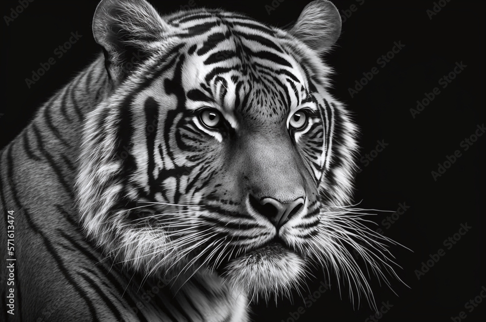 Black and white head portrait of a tiger Black and white head portrait of a tiger