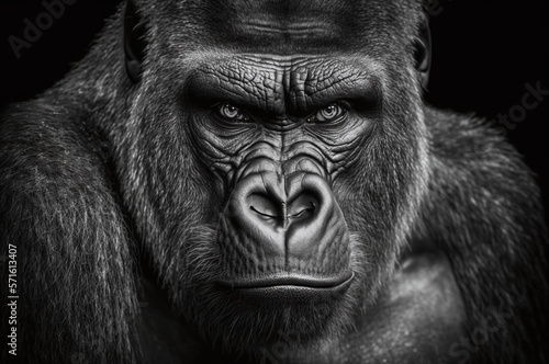 Photographie Black and white head portrait of a gorilla