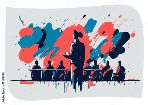 Teacher in a classroom, vector illustration, students in university, team meeting at an office