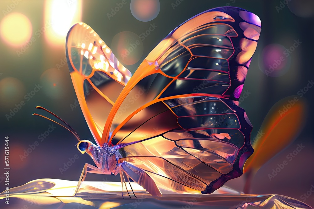 Beautiful crystal butterfly closeup with sunrays. Glass transparent ...