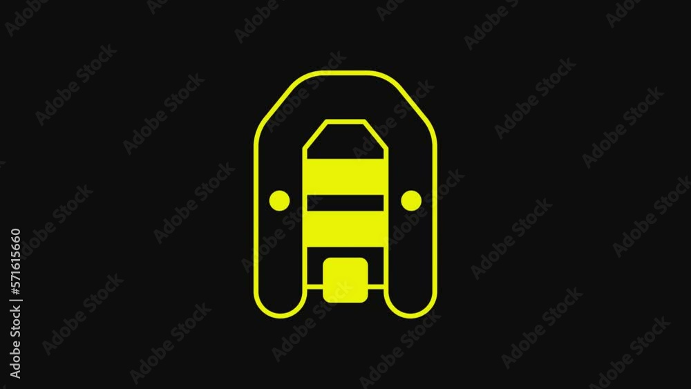 Yellow Inflatable boat with outboard motor icon isolated on black background. 4K Video motion graphic animation Yellow Inflatable boat with outboard motor icon isolated on black background. 4K Video motion graphic animation