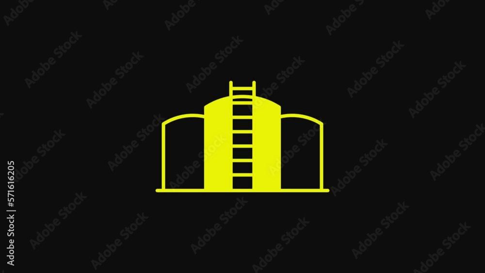 Yellow Oil tank storage icon isolated on black background. Vessel tank for oil and gas industrial. Oil tank technology station. 4K Video motion graphic animation Yellow Oil tank storage icon isolated on black background. Vessel tank for oil and gas industrial. Oil tank technology station. 4K Video motion graphic animation