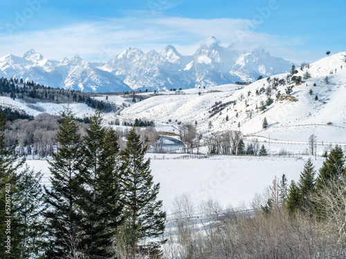 Teton Mountain Range with lots of Snow on the Hills.Grand Teton National Park,Wyoming,USA © Earth Pixel LLC.