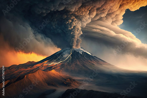 A panoramic view of a volcano with a plume of smoke in the background, Rank 1 National Geographic, volcano, mountain, landscape, sky, nature, mount, eruption, fuji, clouds, travel, peak, lava, snow, 