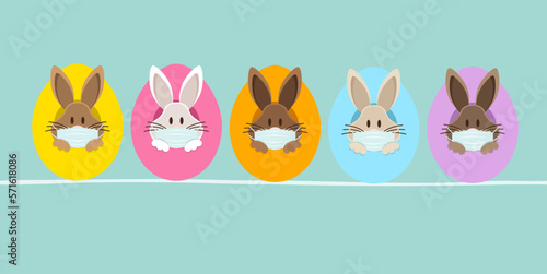 Banner 5 Osterhasen Maske In Ostereiern Von Vorn Türkis